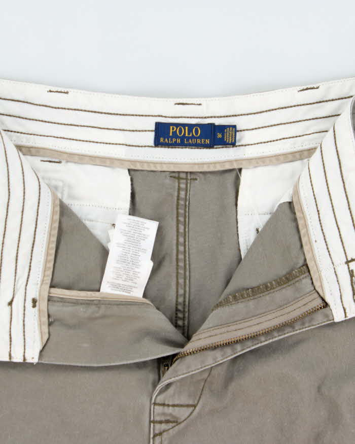 Vintage Polo Ralph Lauren Khaki Original Classic Chino Relaxed Fit Wide Leg Cargo Shorts - W36