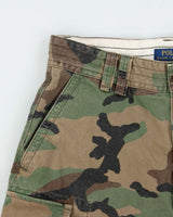 Vintage Polo Ralph Lauren Woodland Camo Classic Chino Canvas Relaxed Fit Wide Leg Cargo Shorts - W32