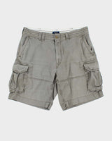 Vintage Polo Ralph Lauren Khaki Classic Chino Canvas Relaxed Fit Wide Leg Cargo Shorts - W38