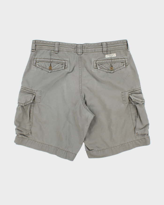 Vintage Polo Ralph Lauren Khaki Classic Chino Canvas Relaxed Fit Wide Leg Cargo Shorts - W38