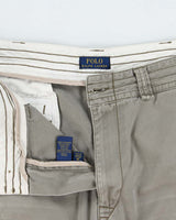 Vintage Polo Ralph Lauren Khaki Classic Chino Canvas Relaxed Fit Wide Leg Cargo Shorts - W38