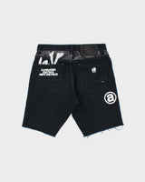 Vintage Aape By A Bathing Ape Distressed Embroidered Camo Straight Leg Denim Shorts - W30