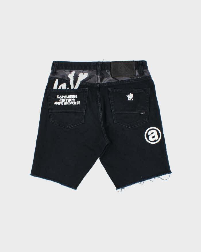 Vintage Aape By A Bathing Ape Distressed Embroidered Camo Straight Leg Denim Shorts - W30
