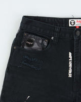 Vintage Aape By A Bathing Ape Distressed Embroidered Camo Straight Leg Denim Shorts - W30