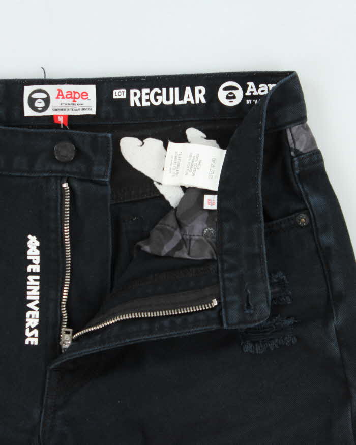 Vintage Aape By A Bathing Ape Distressed Embroidered Camo Straight Leg Denim Shorts - W30
