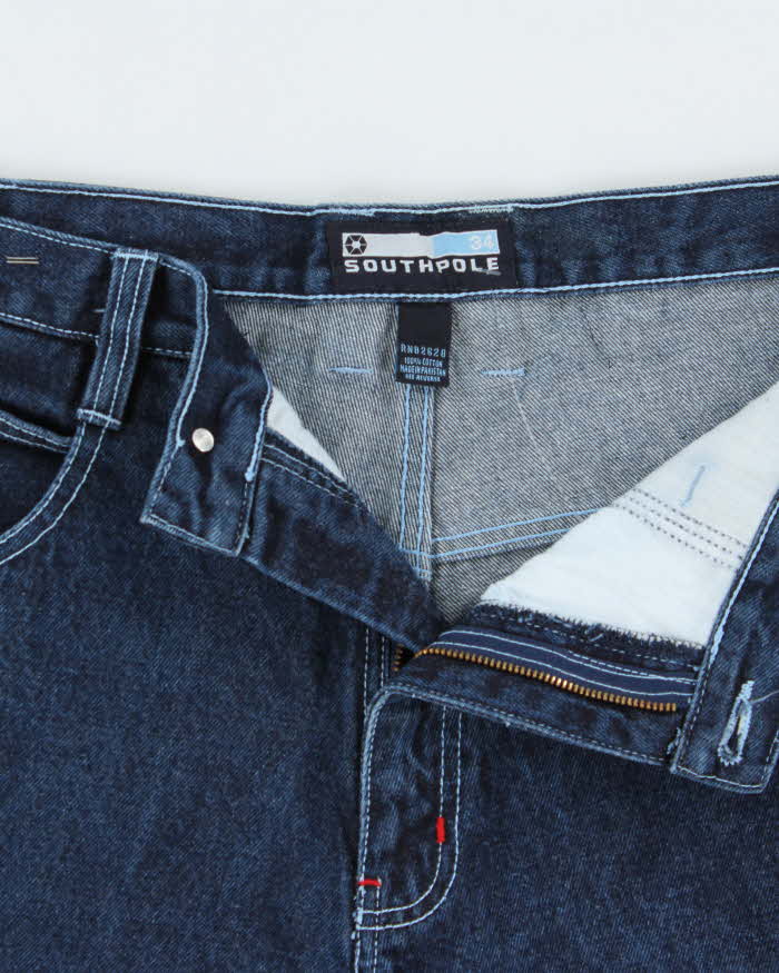 Vintage 1990s Southpole Indigo Contrast Stitch Denim Baggy Fit Jean Shorts - W34