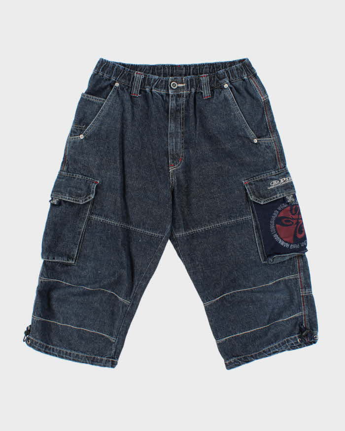 Vintage 1990s Piko Hawaiian Longboard Wear Raw Denim 3/4 Length Loose Fit Jean Shorts - L