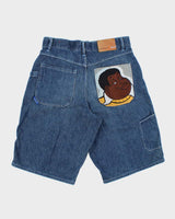 Vintage Y2K 00s Platinum Fubu Fat Albert Stone Wash Denim Baggy Fit Jean Shorts - W34