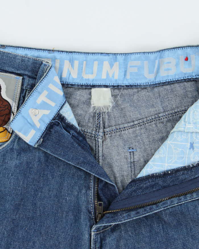 Vintage Y2K 00s Platinum Fubu Fat Albert Stone Wash Denim Baggy Fit Jean Shorts - W34