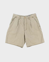 Vintage 1990s Montbell Desert Khaki Pleated Canvas Relaxed Fit Technical Bermuda Shorts - W32
