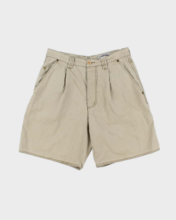Vintage 1990s Montbell Desert Khaki Pleated Canvas Relaxed Fit Technical Bermuda Shorts - W32