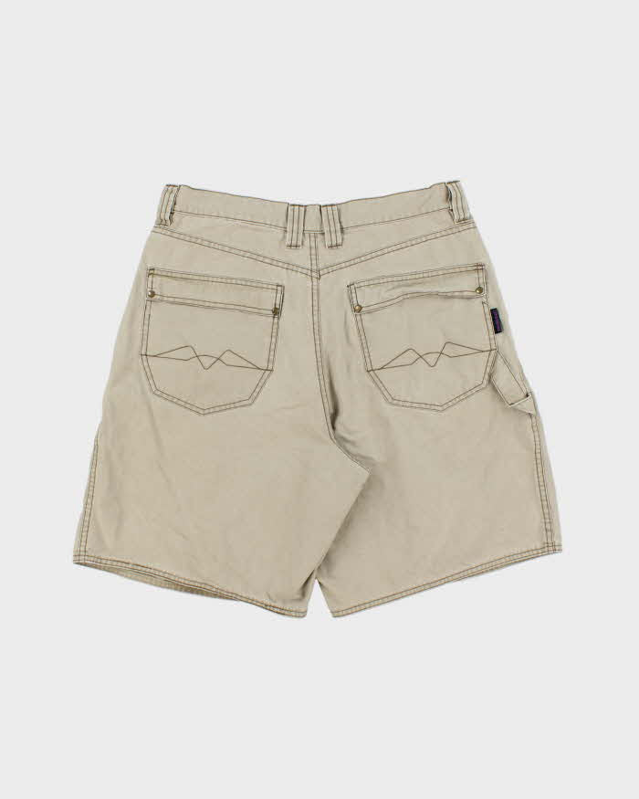 Vintage 1990s Montbell Desert Khaki Pleated Canvas Relaxed Fit Technical Bermuda Shorts - W32
