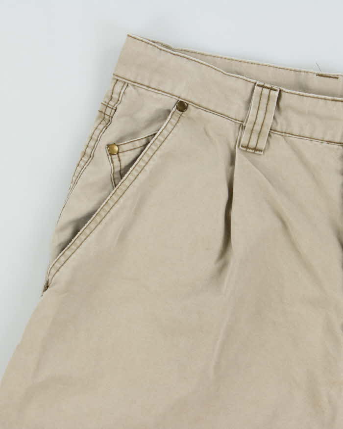 Vintage 1990s Montbell Desert Khaki Pleated Canvas Relaxed Fit Technical Bermuda Shorts - W32