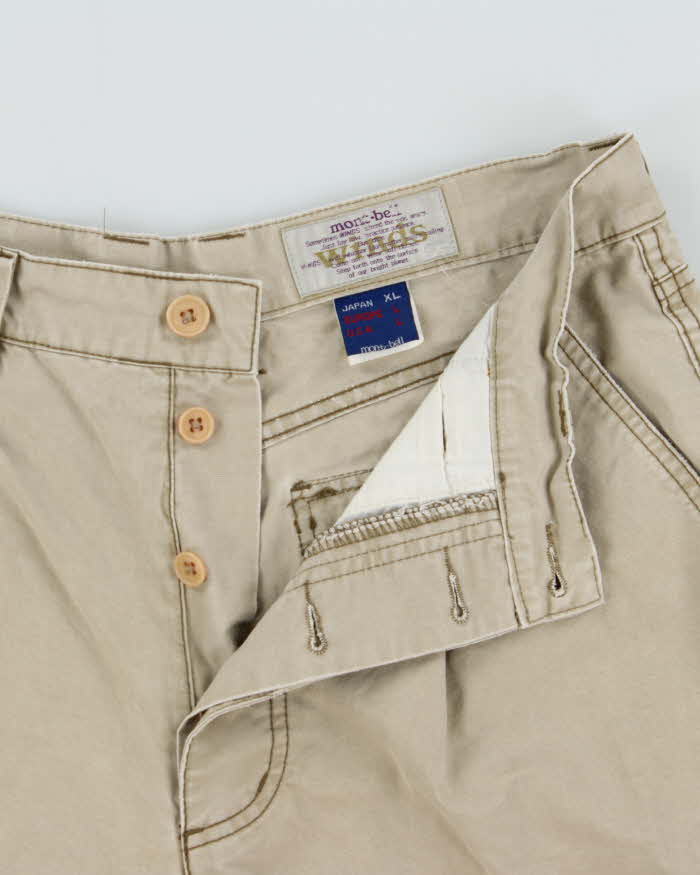 Vintage 1990s Montbell Desert Khaki Pleated Canvas Relaxed Fit Technical Bermuda Shorts - W32