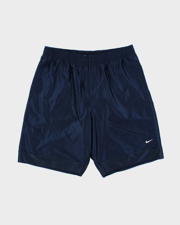 Vintage Nike Navy Heavyweight Satin Embroidered Relaxed Fit Wide Leg Shorts - L