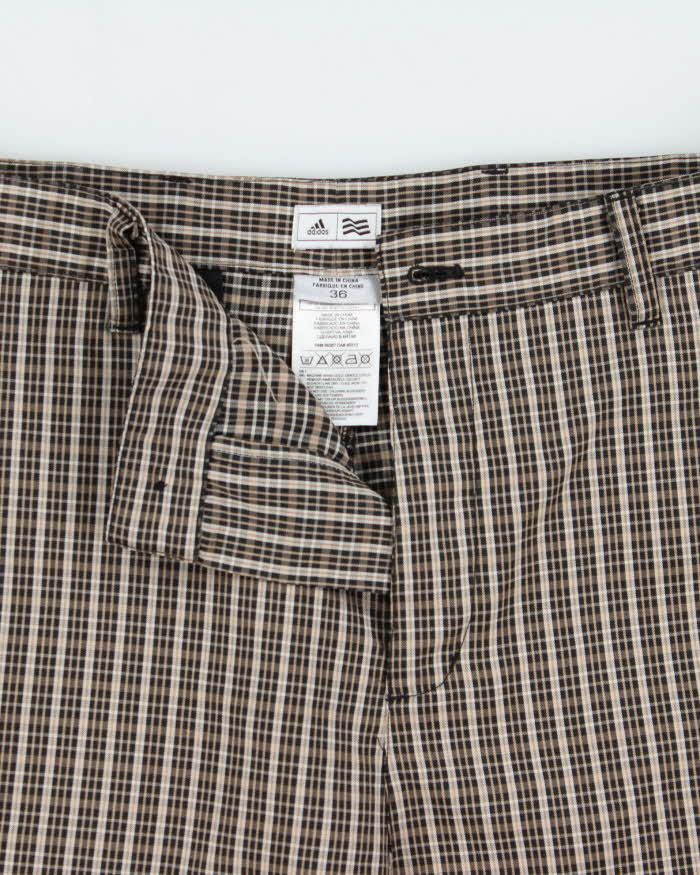 Vintage Y2K 00s Adidas Tartan Plaid Twill Canvas Relaxed Fit Wide Leg Golf Shorts - W36
