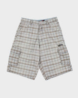 Vintage Y2K 00s Quiksilver Plaid Embroidered Canvas Baggy Fit Wide Leg Cargo Skater Shorts - W31