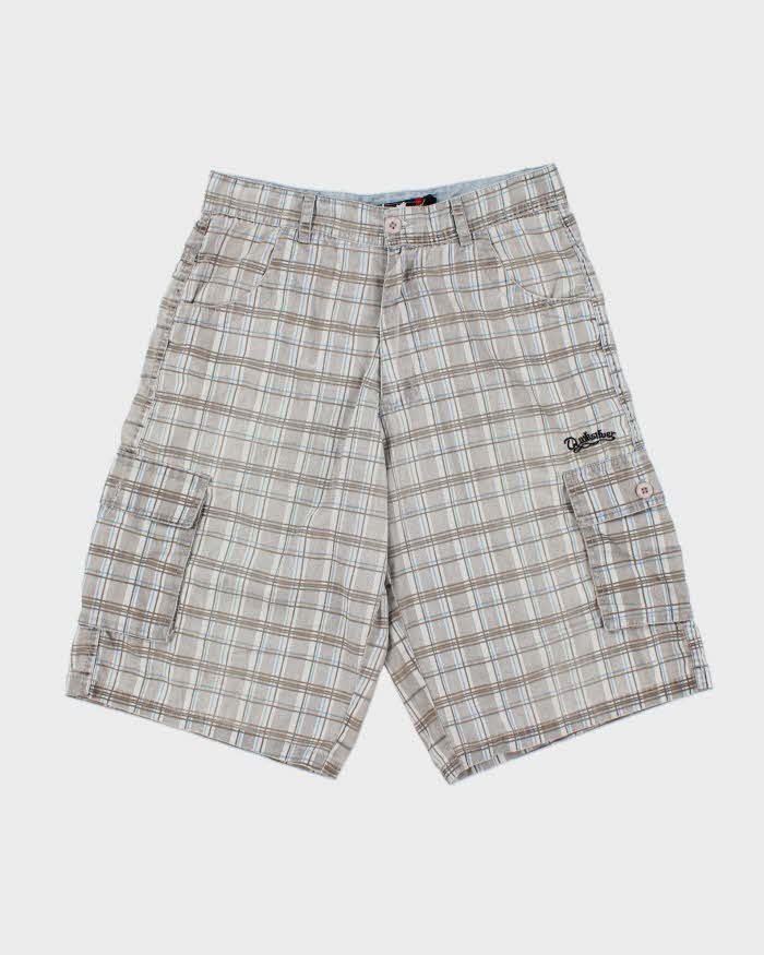 Vintage Y2K 00s Quiksilver Plaid Embroidered Canvas Baggy Fit Wide Leg Cargo Skater Shorts - W31