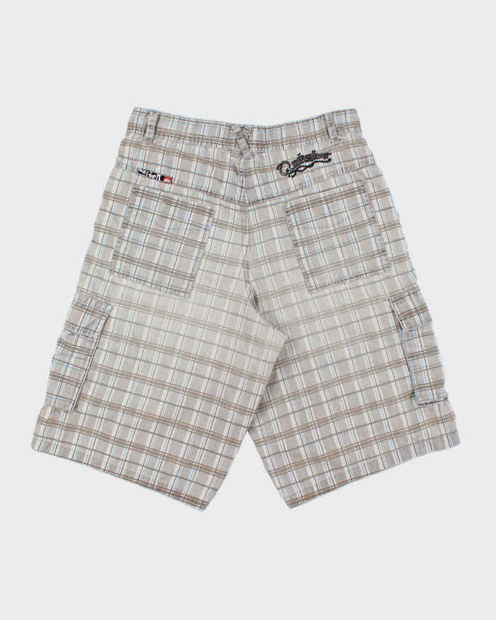 Vintage Y2K 00s Quiksilver Plaid Embroidered Canvas Baggy Fit Wide Leg Cargo Skater Shorts - W31