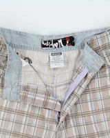 Vintage Y2K 00s Quiksilver Plaid Embroidered Canvas Baggy Fit Wide Leg Cargo Skater Shorts - W31