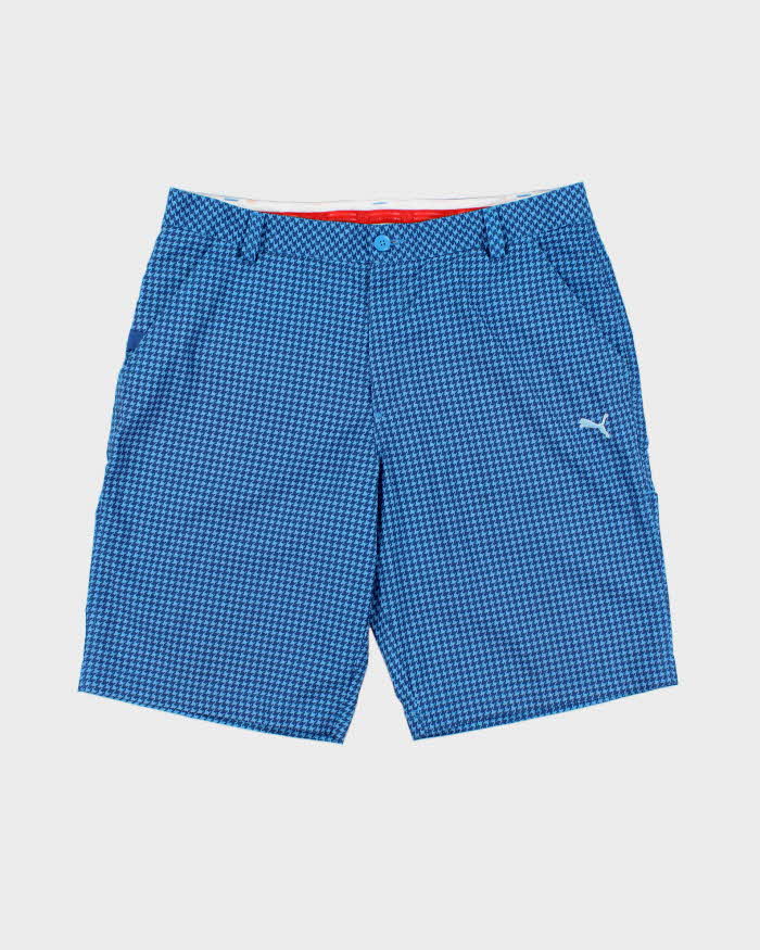 Vintage Puma Herringbone Check Embroidered Relaxed Fit Wide Leg Soft Shell Shorts - W36