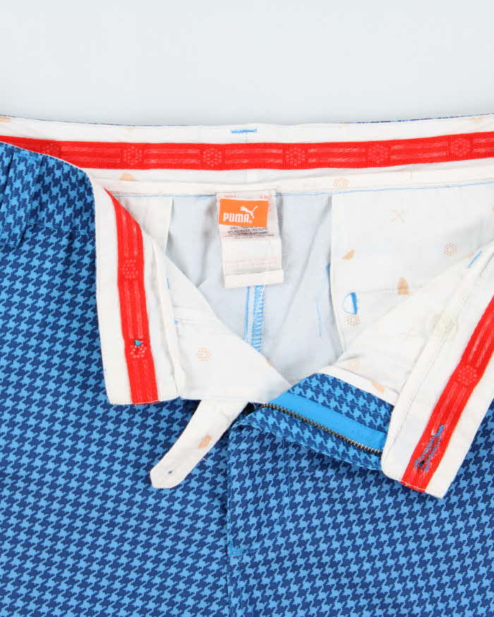Vintage Puma Herringbone Check Embroidered Relaxed Fit Wide Leg Soft Shell Shorts - W36