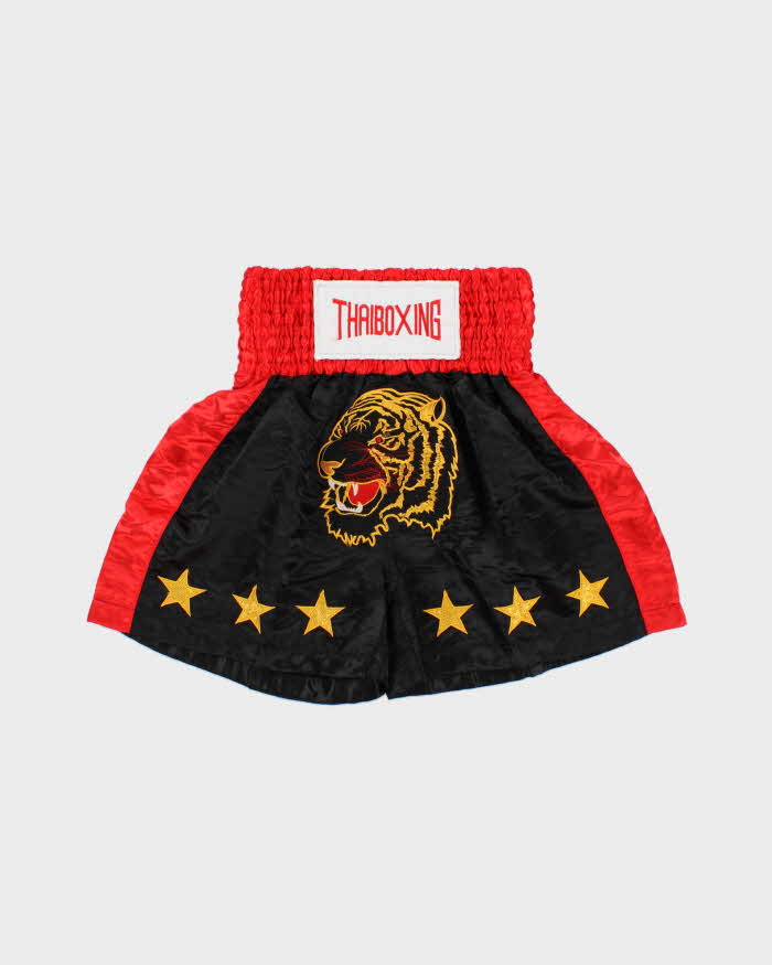Vintage Y2K 00s Tiger Satin Embroidered Muay Thai Kickboxing Shorts - M