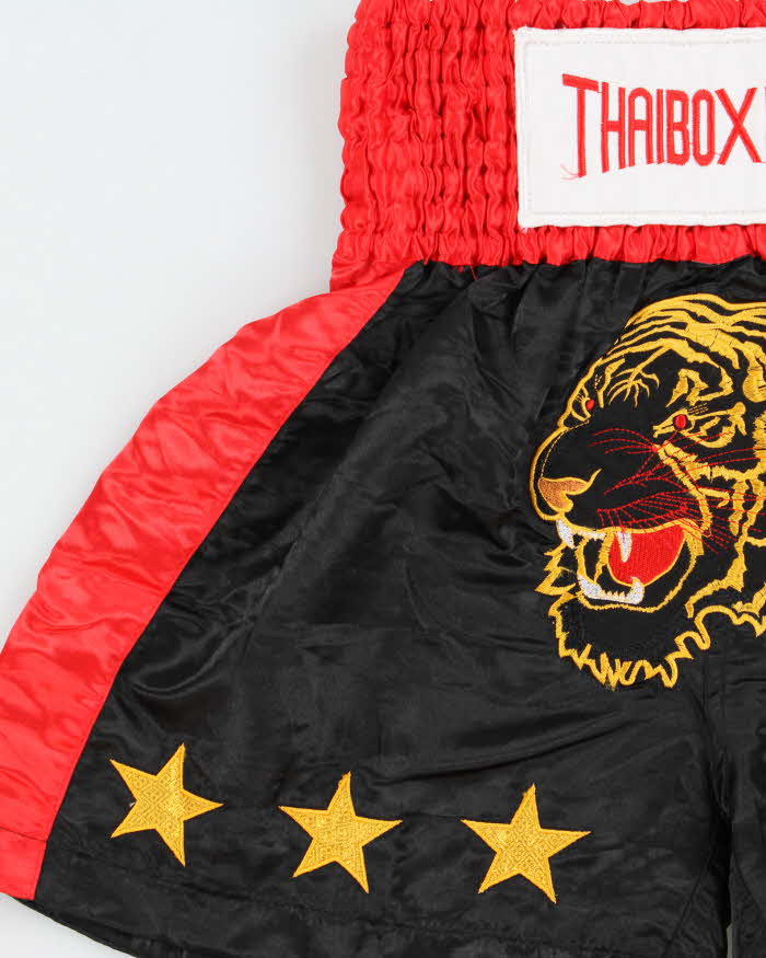 Vintage Y2K 00s Tiger Satin Embroidered Muay Thai Kickboxing Shorts - M
