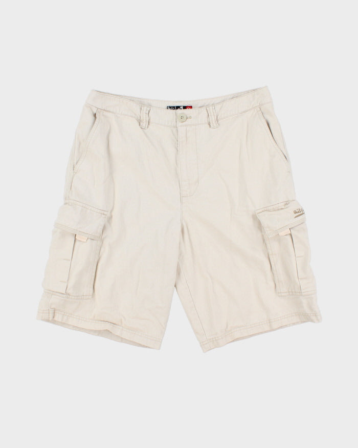 Vintage Y2K 00s Quiksilver Cream Heavyweight Canvas Relaxed Fit Wide Leg Cargo Shorts - W34
