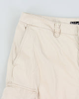 Vintage Y2K 00s Quiksilver Cream Heavyweight Canvas Relaxed Fit Wide Leg Cargo Shorts - W34