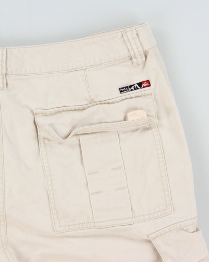 Vintage Y2K 00s Quiksilver Cream Heavyweight Canvas Relaxed Fit Wide Leg Cargo Shorts - W34
