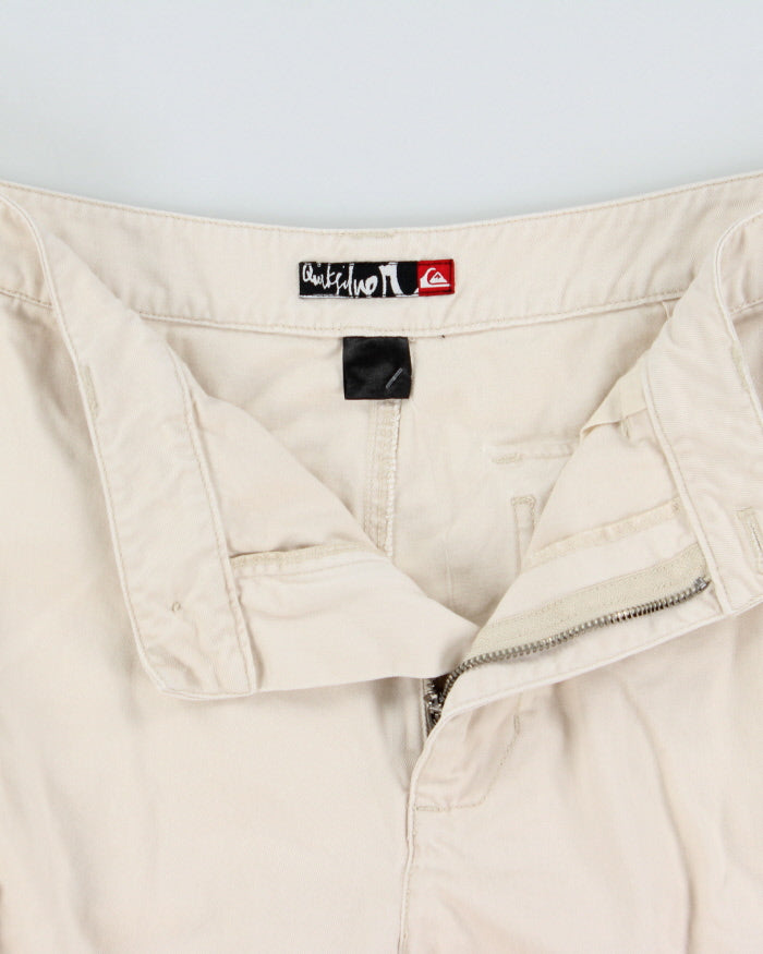Vintage Y2K 00s Quiksilver Cream Heavyweight Canvas Relaxed Fit Wide Leg Cargo Shorts - W34