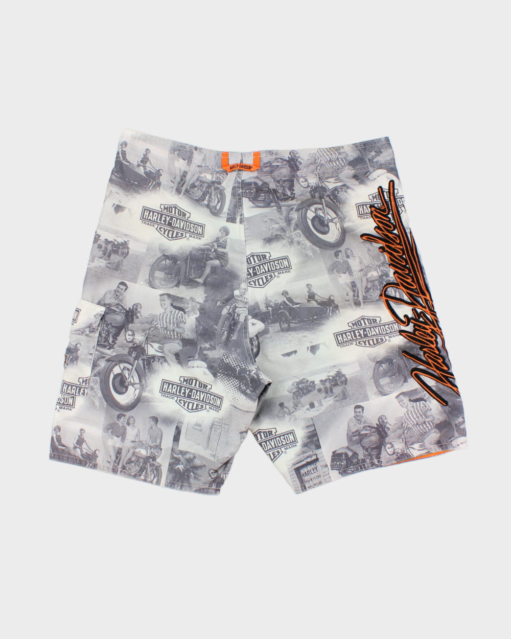 Vintage Harley Davidson Embroidered Relaxed Fit Biker Graphic Board Shorts - W34
