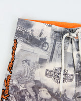 Vintage Harley Davidson Embroidered Relaxed Fit Biker Graphic Board Shorts - W34