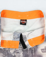 Vintage Harley Davidson Embroidered Relaxed Fit Biker Graphic Board Shorts - W34