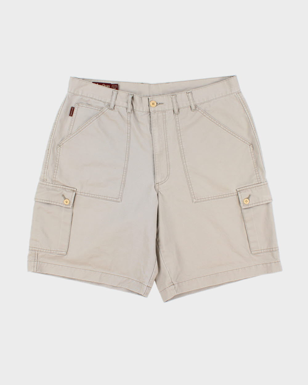 Vintage 1990s Malboro Classic Desert Khaki Canvas Patch Pocket Relaxed Fit Wide Leg Utility Shorts - W36
