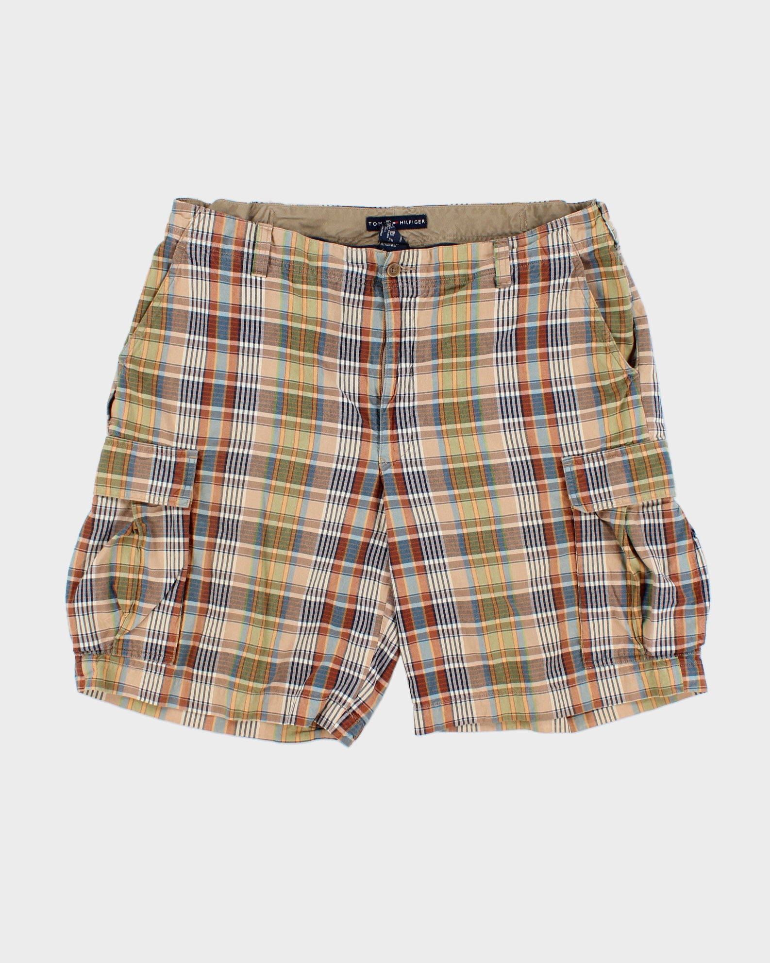 Vintage Y2K 00s Tommy Hilfiger Plaid Relaxed Fit Wide Leg Cargo Shorts - W38