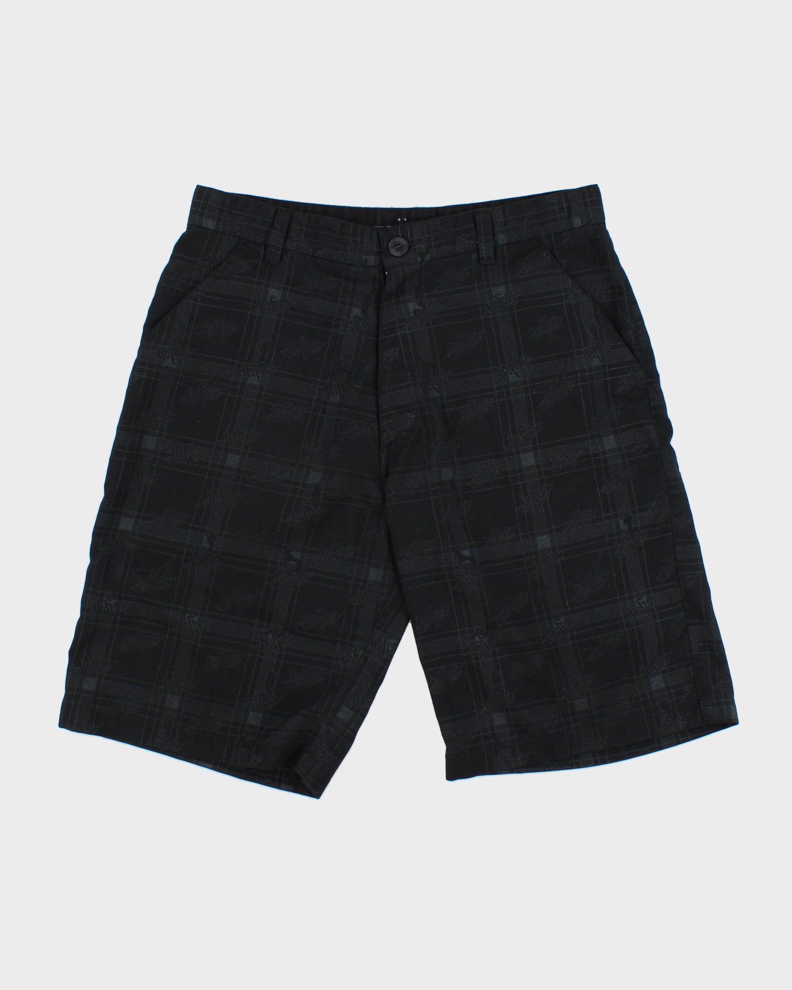 Vintage Y2K 00s No Fear Plaid Repeat Logo Canvas Relaxed Fit Wide Leg Skater Shorts - W34