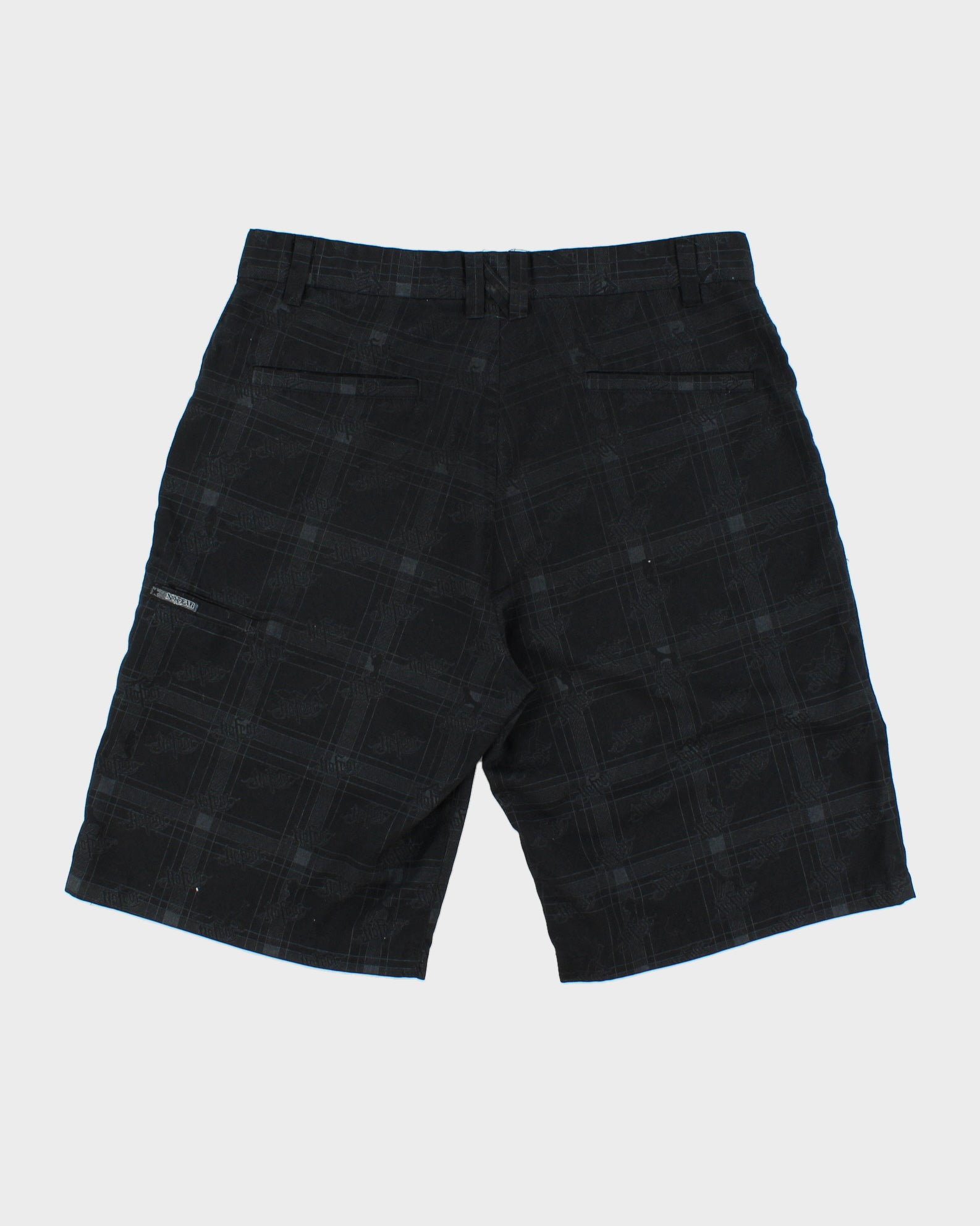 Vintage Y2K 00s No Fear Plaid Repeat Logo Canvas Relaxed Fit Wide Leg Skater Shorts - W34