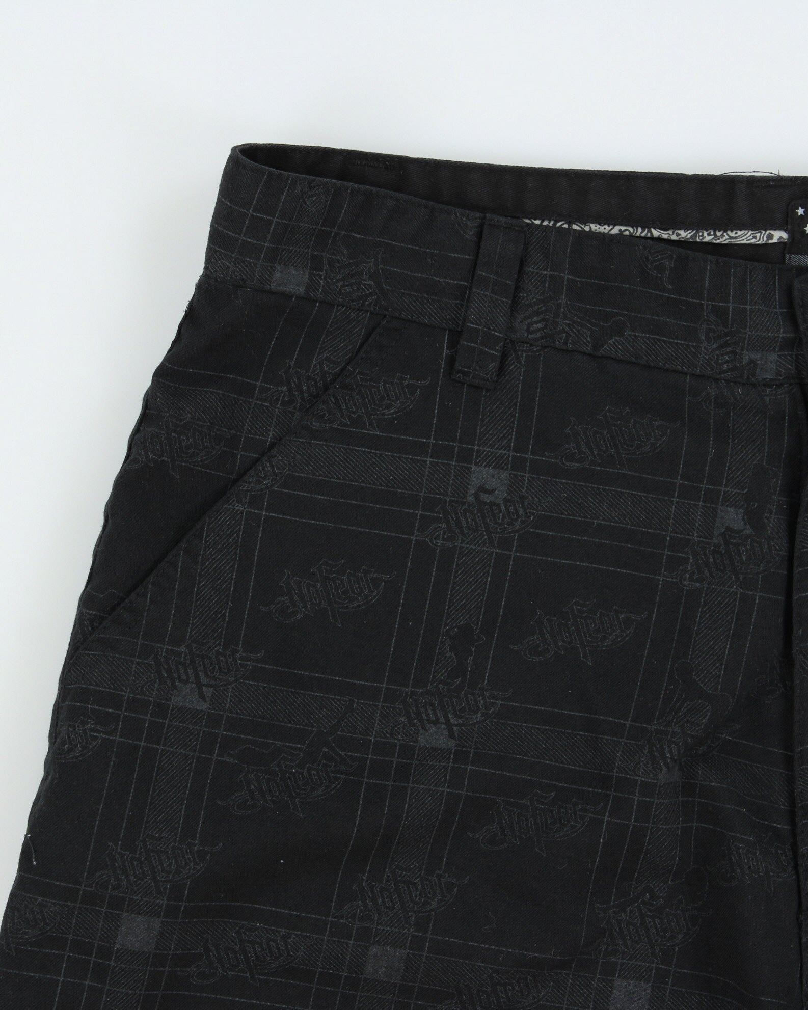 Vintage Y2K 00s No Fear Plaid Repeat Logo Canvas Relaxed Fit Wide Leg Skater Shorts - W34