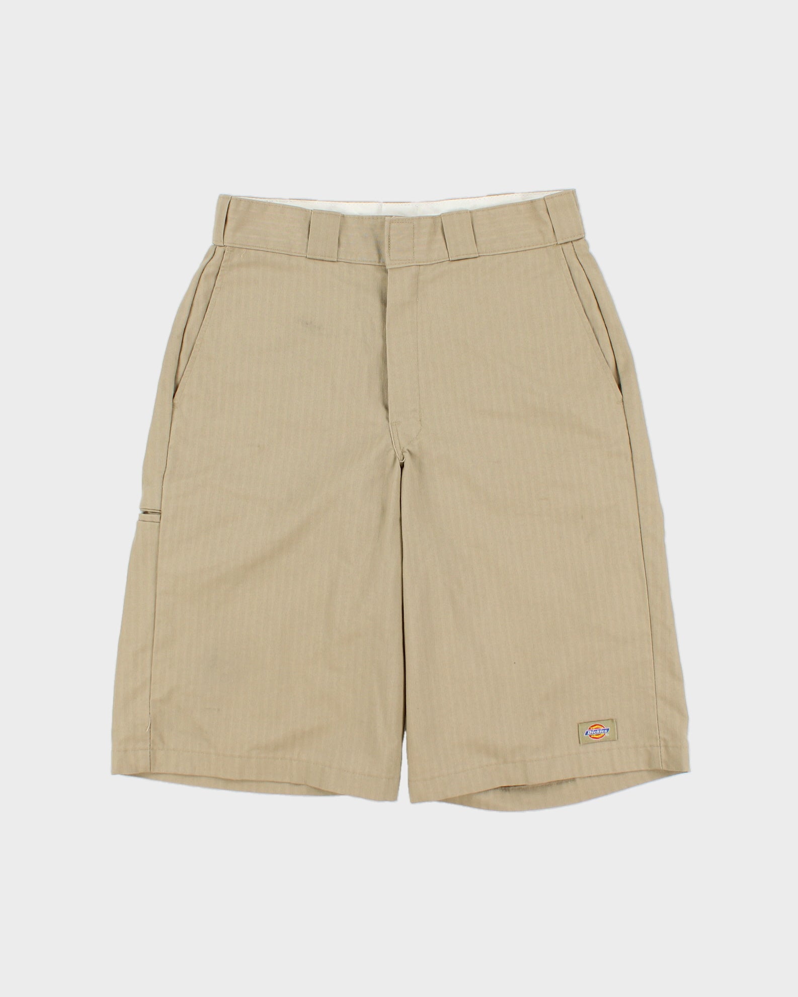 Vintage Dickies 13 Inch Desert Khaki Striped Canvas Multi-Pocket Relaxed Fit Work Shorts - W34