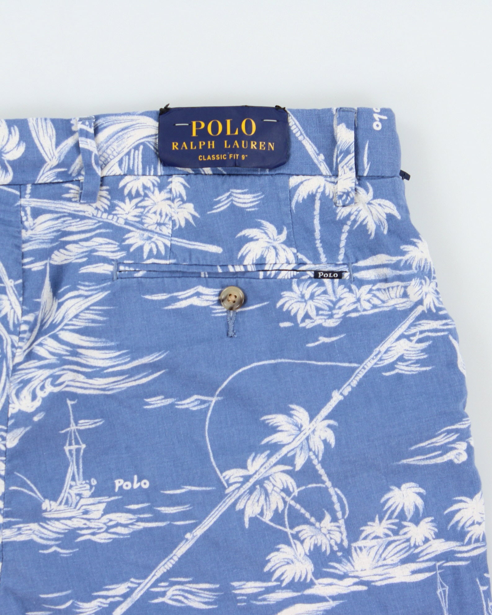 DS Polo Ralph Lauren Pastel Blue Linen Blend Aloha Classic Fit Chino Shorts - W33