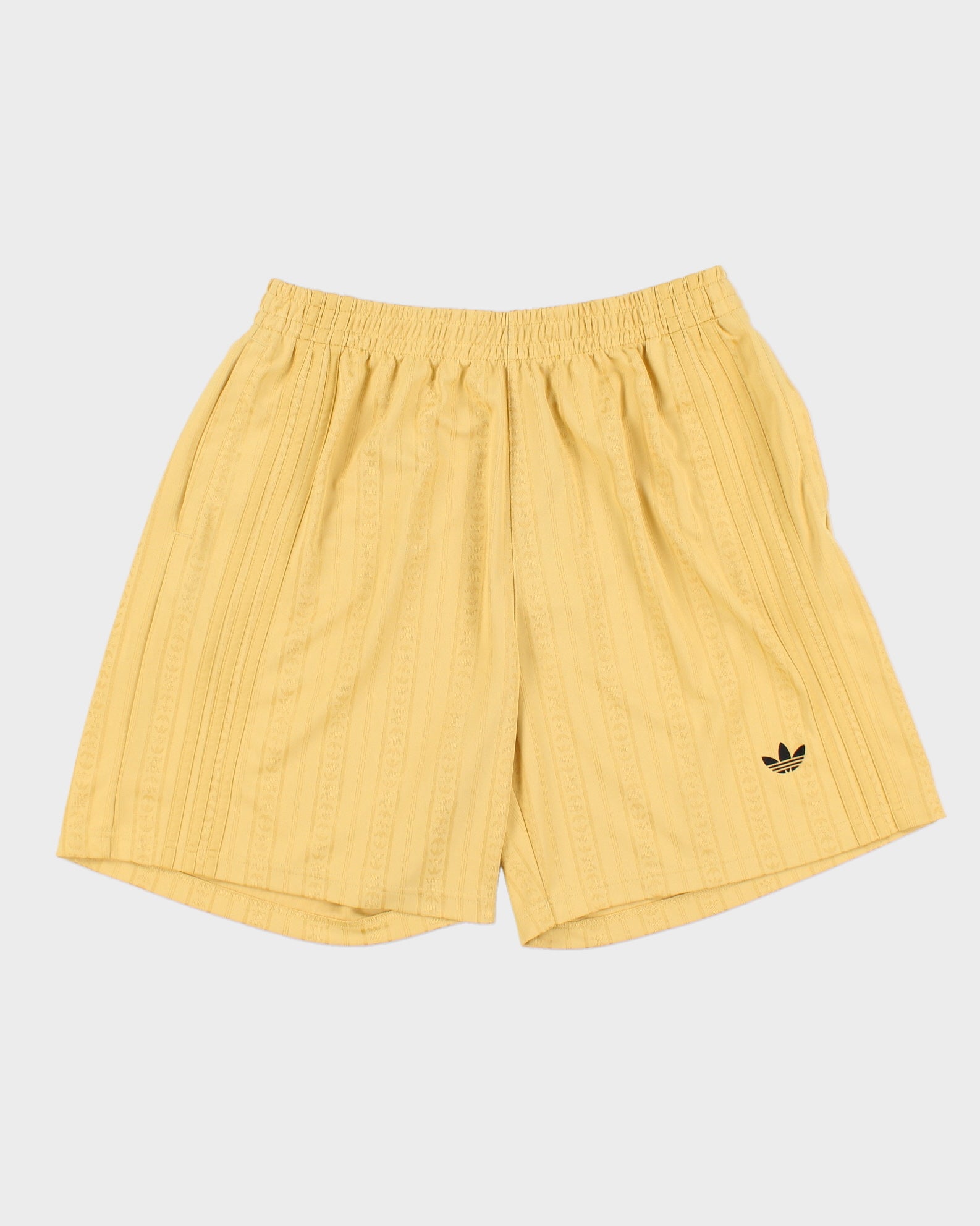 Adidas Originals Gold Striped Trefoil Monogram Relaxed Fit Wide Leg 3-Stripe Shorts - L