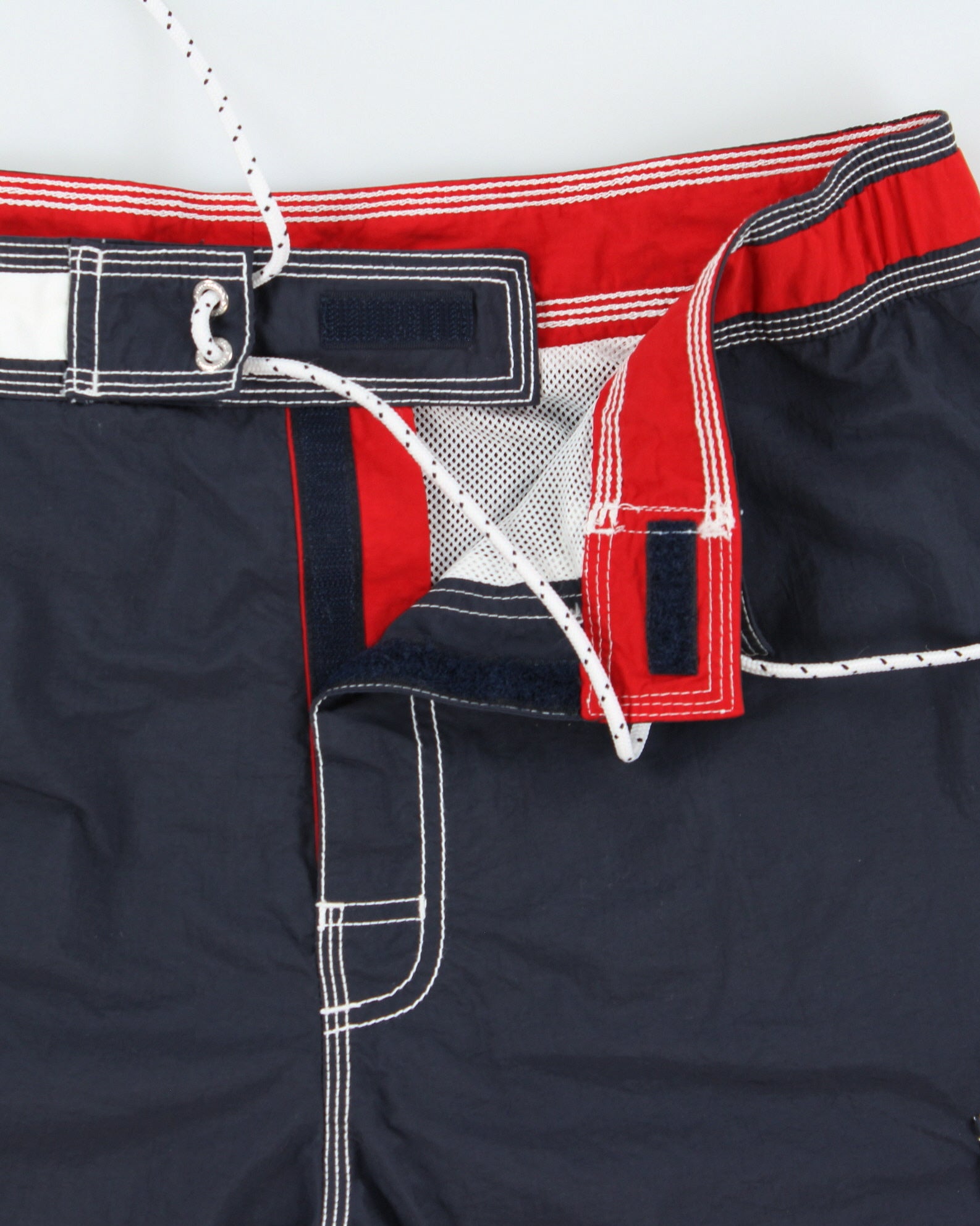 Vintage Y2K 00s Tommy Hilfiger Contrast Stitch Loose Fit Wide Leg Shell Swim Shorts - L