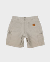 Vintage 2002 Carhartt Desert Khaki Duck Canvas Leather Patch Relaxed Fit Wide Leg Carpenter Shorts - W34