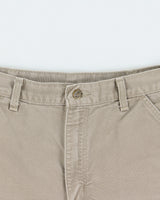 Vintage 2002 Carhartt Desert Khaki Duck Canvas Leather Patch Relaxed Fit Wide Leg Carpenter Shorts - W34