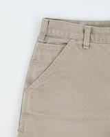 Vintage 2002 Carhartt Desert Khaki Duck Canvas Leather Patch Relaxed Fit Wide Leg Carpenter Shorts - W34