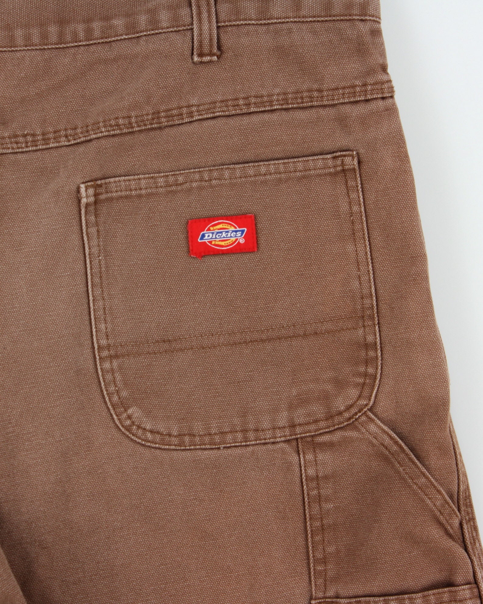Vintage Y2K 00s Dickies Tan Brown Canvas Denim Relaxed Fit Wide Leg Carpenter Shorts - W38