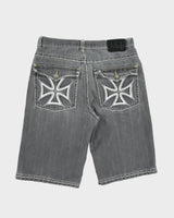 Vintage Y2K 00s Ablanche Contrast Stitch Distressed Denim Flap Pocket Relaxed Fit Wide Leg Jean Shorts - W36