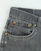 Vintage Y2K 00s Ablanche Contrast Stitch Distressed Denim Flap Pocket Relaxed Fit Wide Leg Jean Shorts - W36